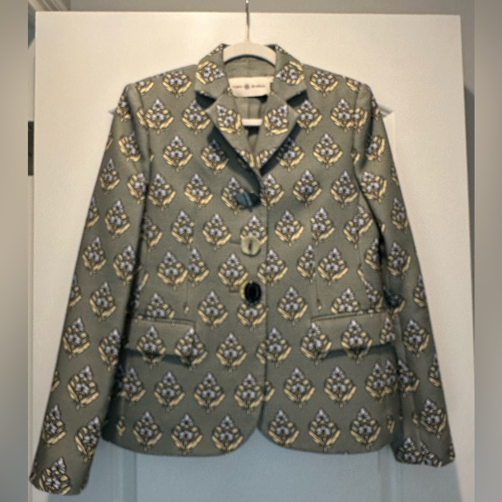 Tory Burch Floral Patterned Blazer with Unique Buttons